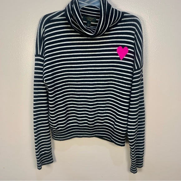 Charter Club Sweaters - Charter Club Luxury 100% Cashmere Striped Heart Pullover Sweater